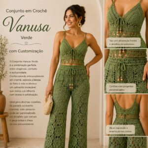 Conjunto em Crochê Vanusa Verde com Customização