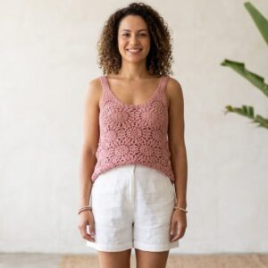 Regata Crochê Feminina Rosa Rosê