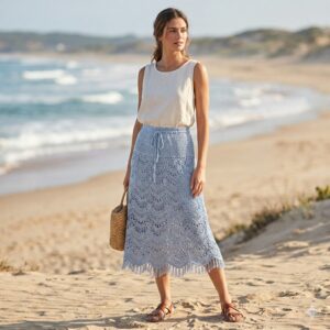 Saia Midi de Crochê Daline Azul Bebê