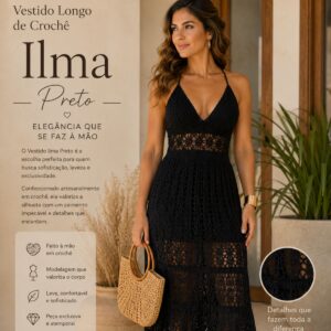 Vestido Longo de Crochê Ilma Preto
