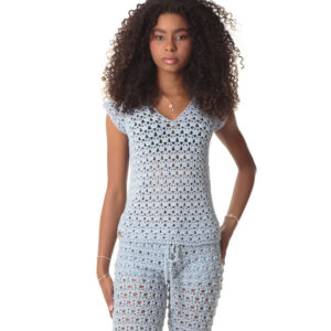Regata Crochê Feminina Rosa Azul Bebê